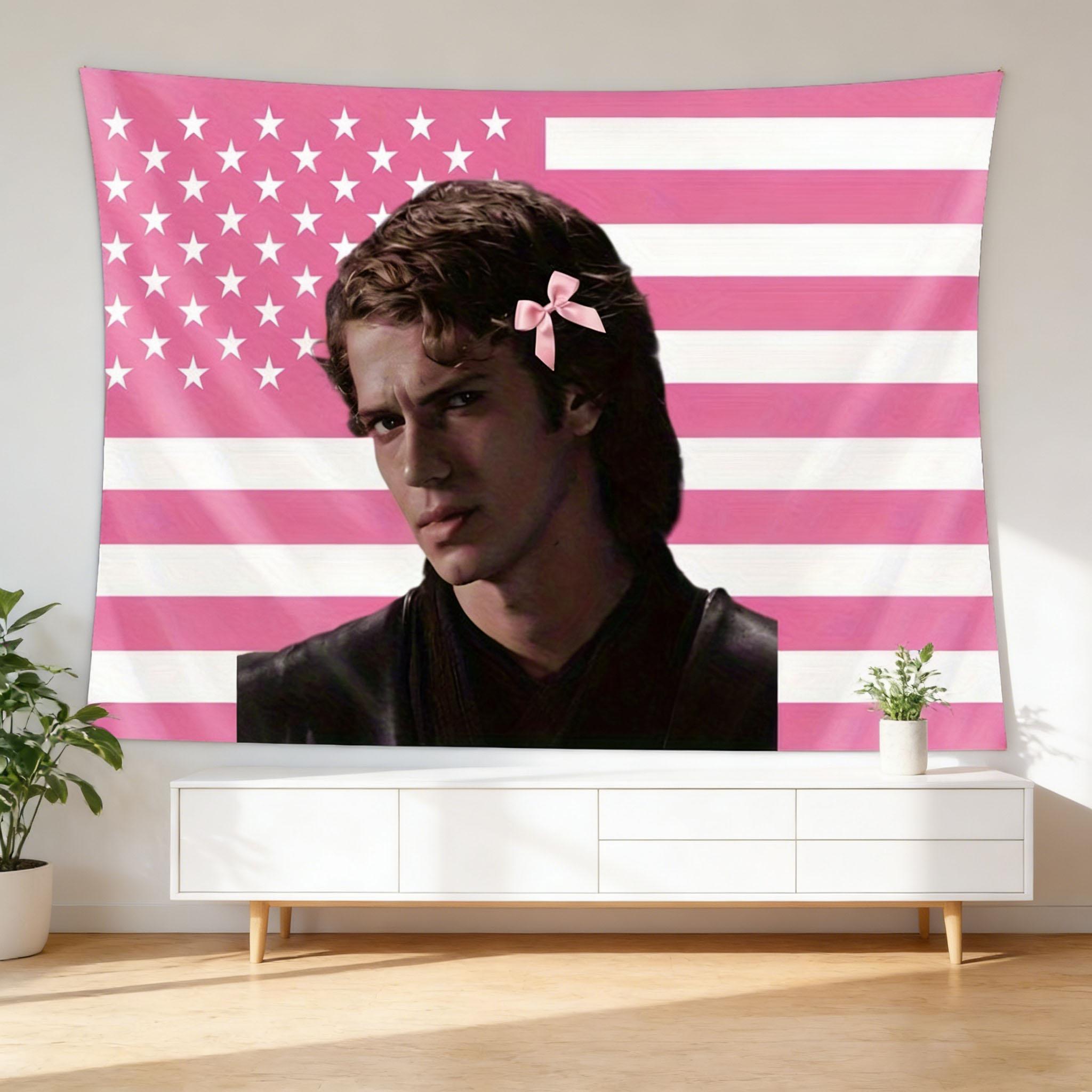 

2D Anakin USA Flag Wall Hanging Stars Stripes Pattern with Character Print Premium Decor for Bedroom Living Room Dorm Room 74x94cm(29x37in)