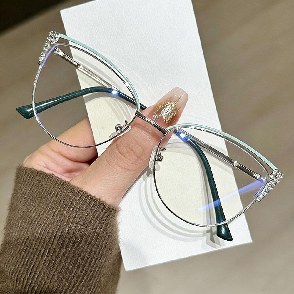 Fashion Glasses For Women Comfortable Studded Eyeglass Frame Eye Anti Blue Light Glasses Metal Metal Eyeglass Frame