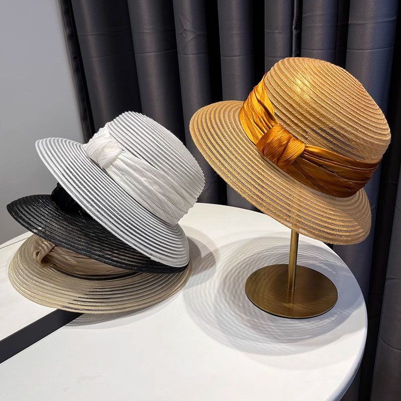 Fashionable Summer Woven Top Hat Women's Light Luxury Top Hat Breathable Sun Hat New Sun Protection Basin Hat
