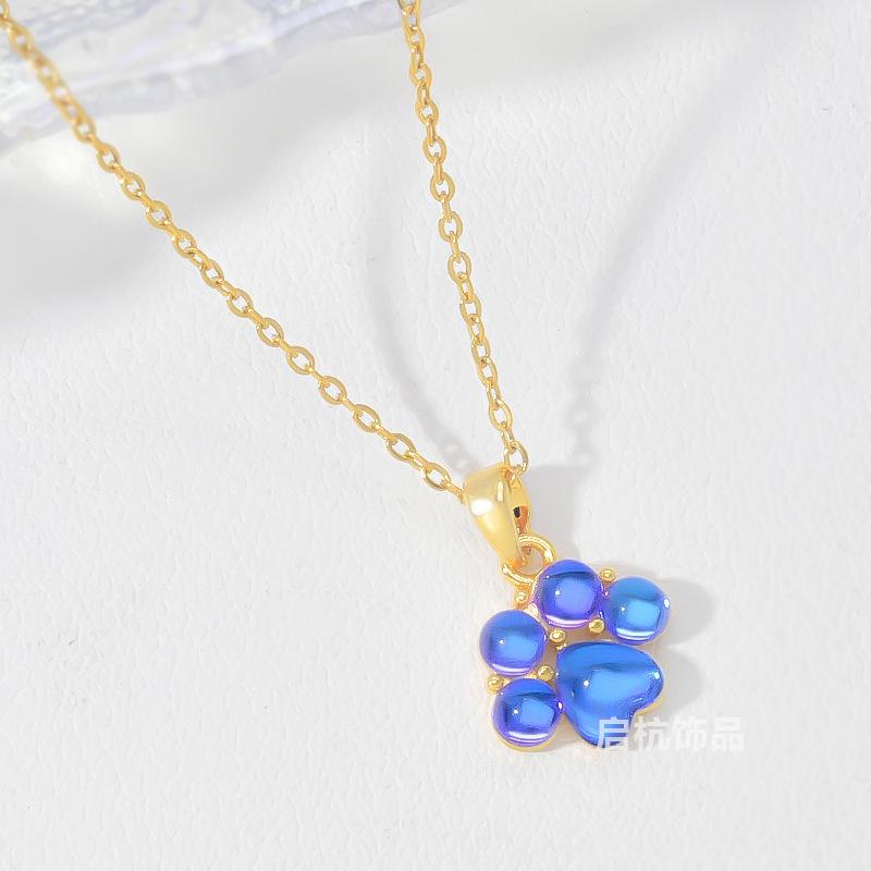 Blaue Bärenpfote Halskette Damen Leichter Luxus Trend Temperament Schlüsselbeinkette