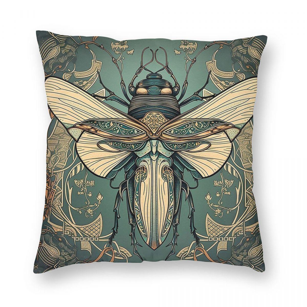 French Cicada Insect Antique Square Pillowcase Polyester Linen Velvet Pattern Decorative Throw Pillow Case Room Cushion Cover 30x30cm