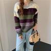 Color striped pullover sweater women's autumn and winter new lazy wind loose outer wear thickened knitted sweater top