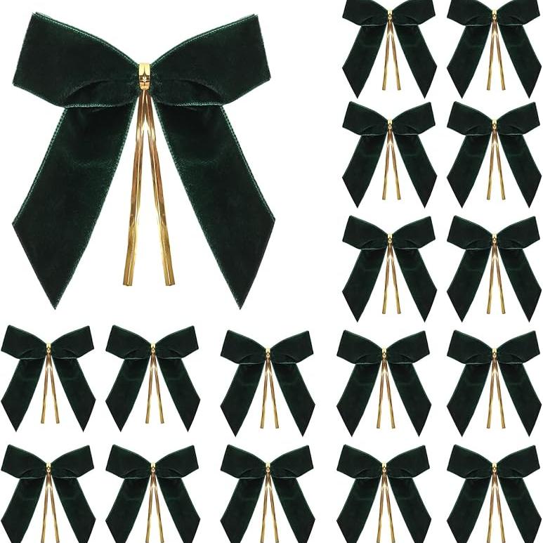 16Pack Red Velvet Christmas Tree Bows Burgundy Small Decorative Twist Tie Ribbons For Wreath Gift Wrapping Decoration