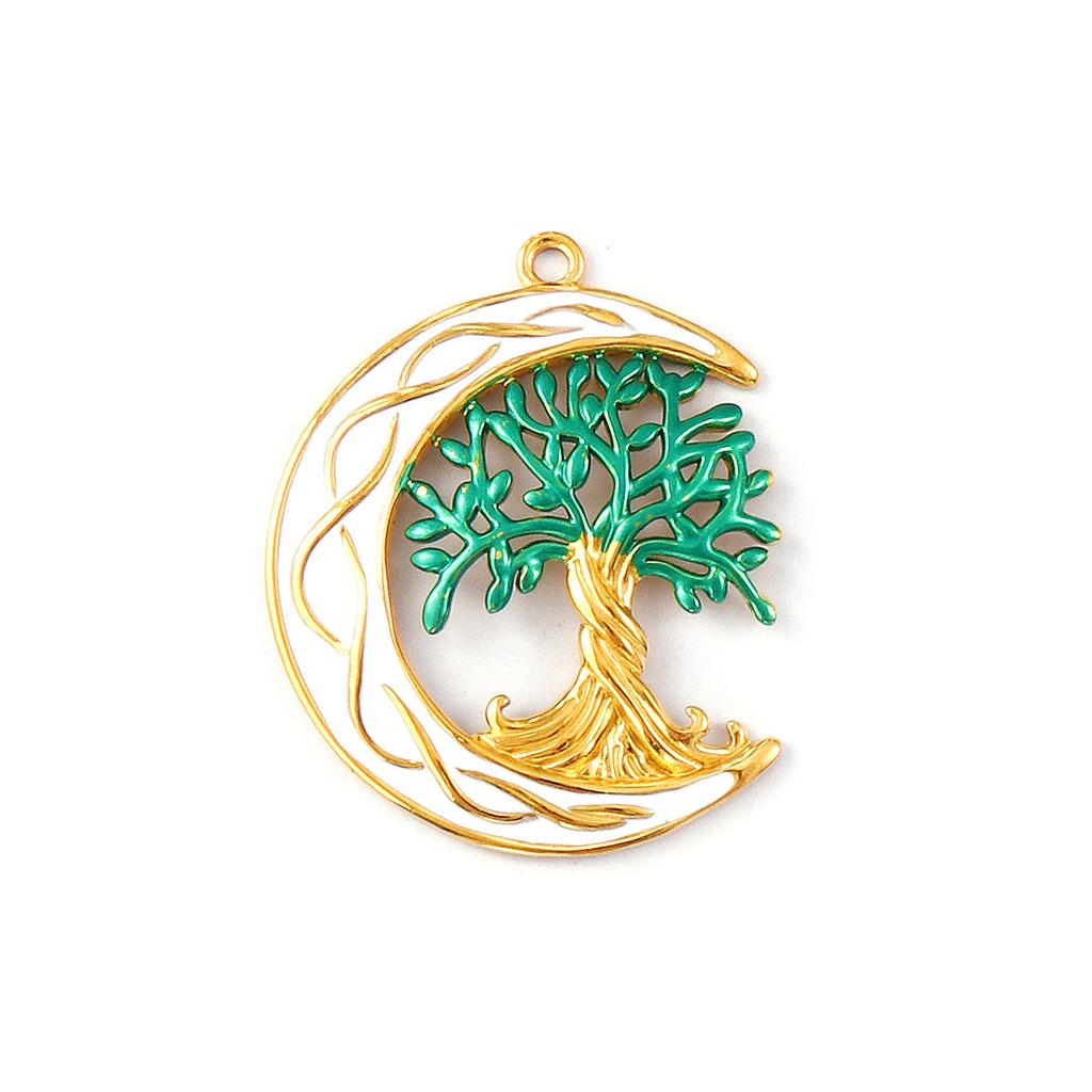 1Piece 304 Stainless Steel Pendants 18K Gold Plated Enamel Tree Of Life Moon Feather Winged Cross Charms For DIY Necklace Making