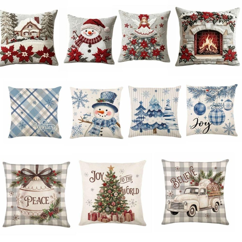 Cute 2D Flat Printing Christmas Pillow Covers Soft Flower Throw Cushion Case Ball Square Xmas Tree Pillowslip Car
