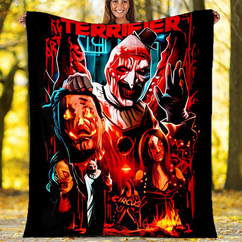 Art the Clown Terrifier printed throw blanket—lightweight,soft,warm;versatile blanket for all seasons—perfect as &air-conditioning throw,nap blanket