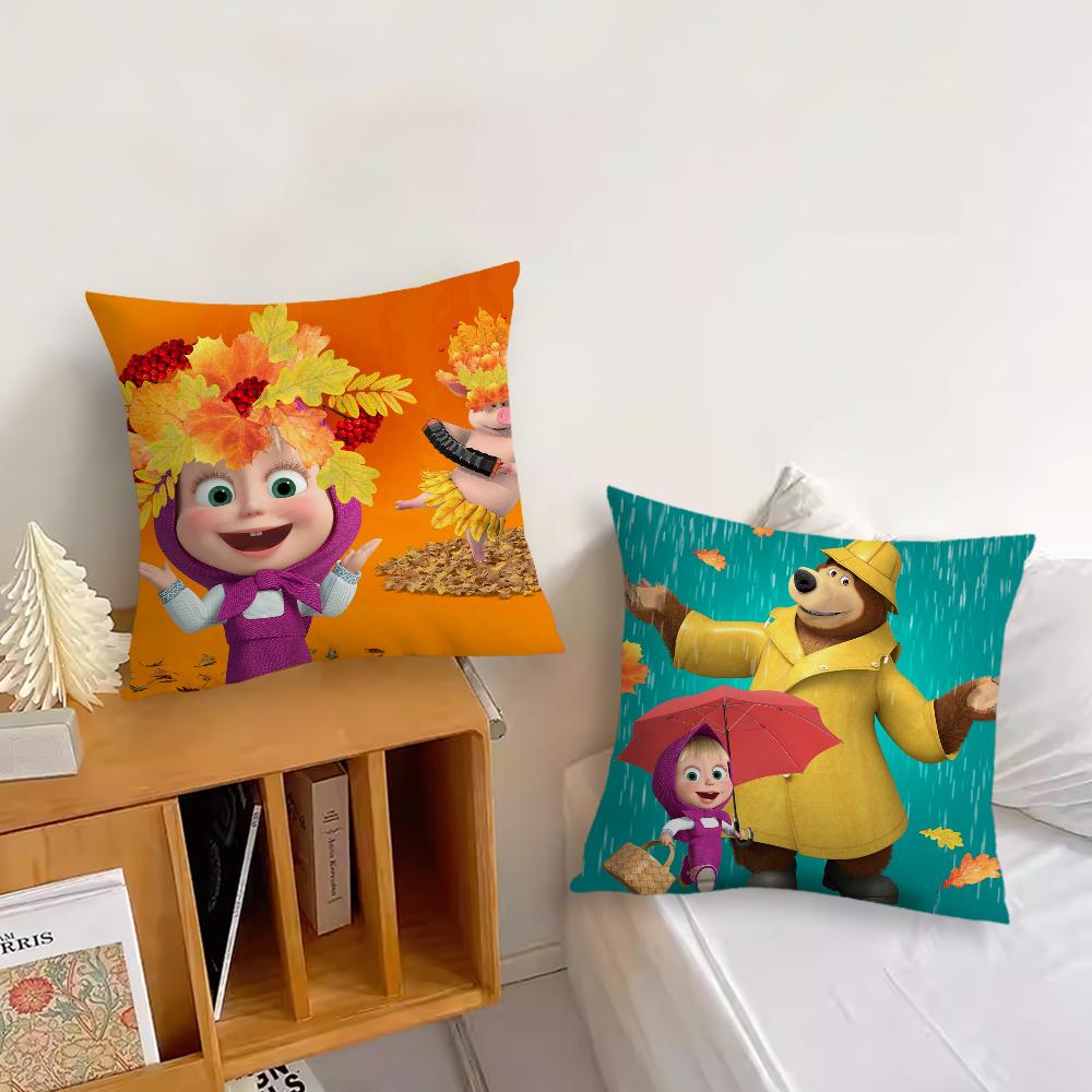 Cartoon M-Masha und die B-Bären süßer Kissenbezug Kissenhülle Zuhause Sofa Wohnzimmer Dekoration Büro Auto Nordische Schlichtheit