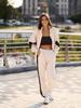 Contrast color splicing casual sweater women's stand-up collar zipper jacket side strip drawstring sweatpants two-piece set