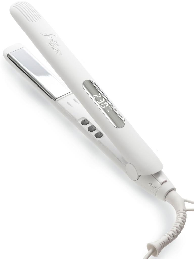 SALONMOON Mirror Double Ion Digital to Negative International Compatible Straightener, 24mm, White, Display, 80°C 230°C, Curl, 2-Way,