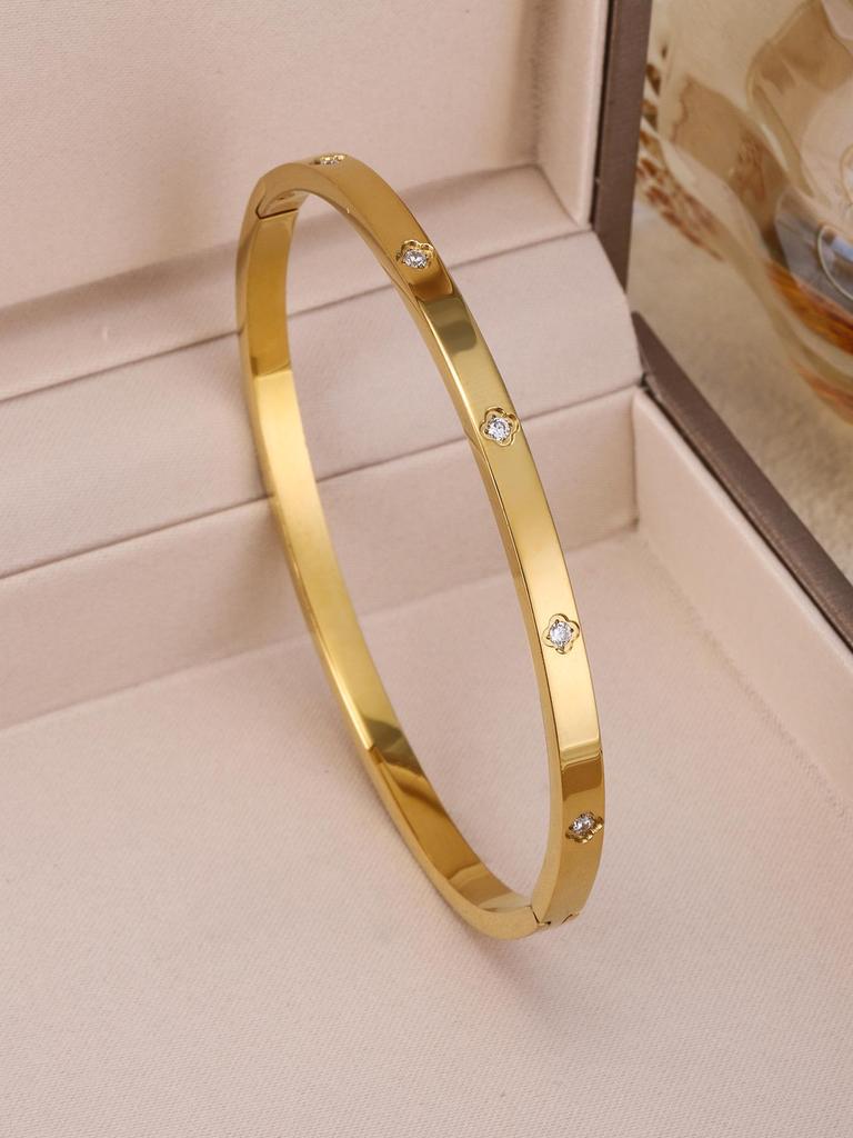 18K Gold Plated Four-Leaf Clover Stainless Steel Bracelet 3-Piece Set