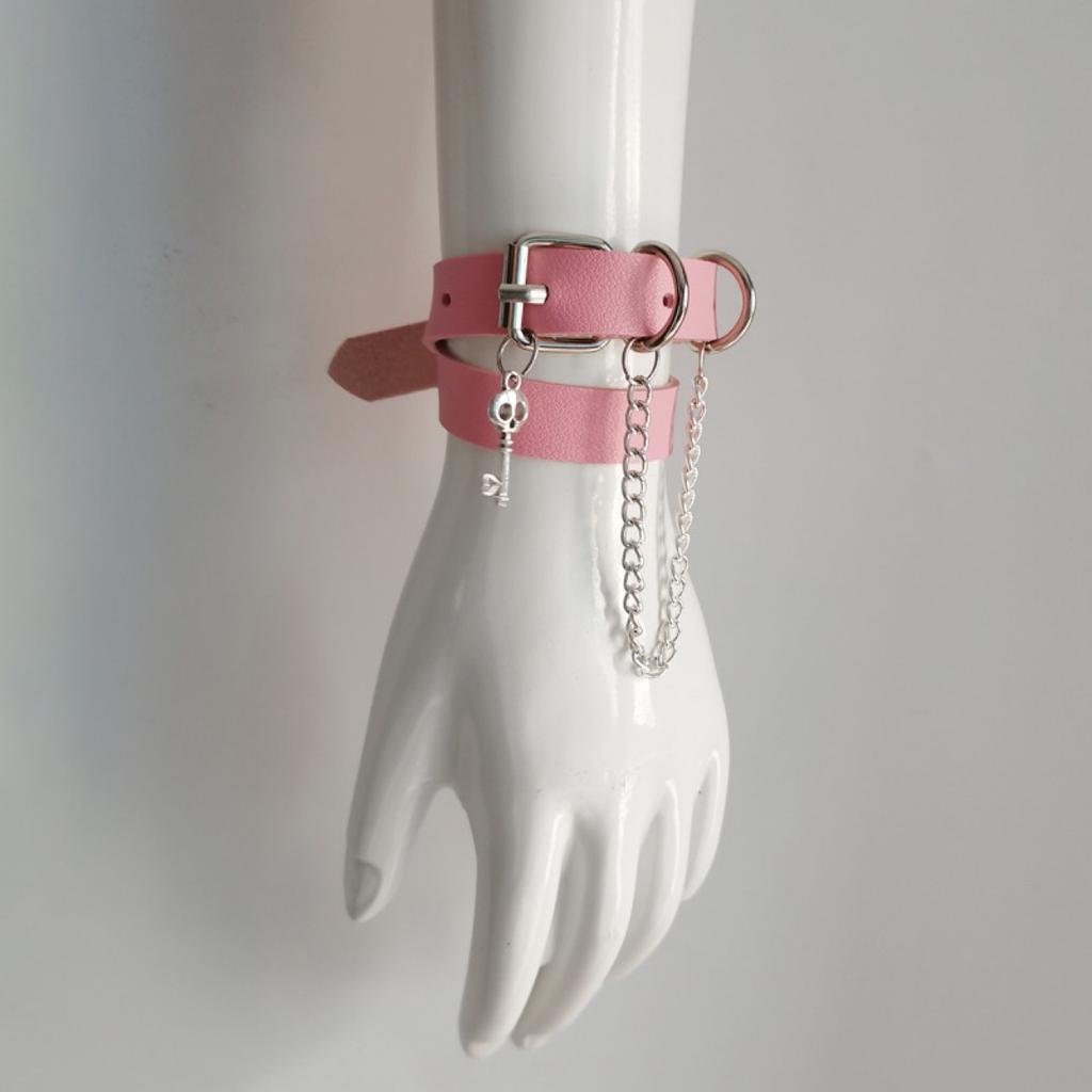 Punk Leather Belt Buckle Bracelet, Ins Alt Y2K Gothic Skull Chain Wrist Cuff