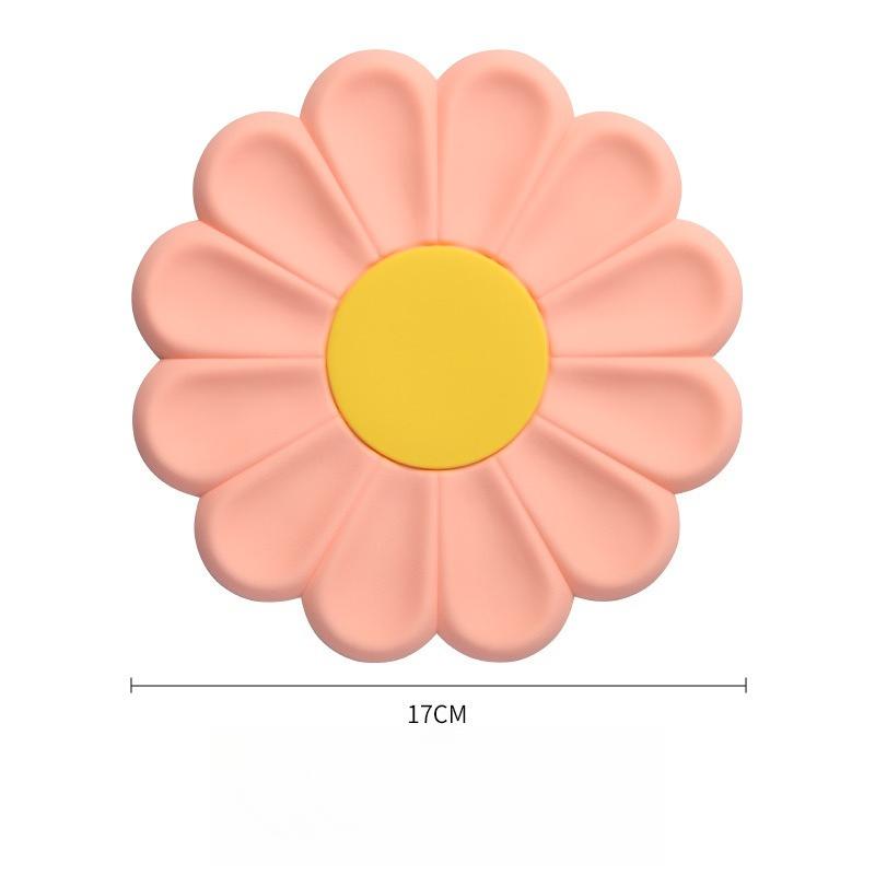 

Home Kitchen Essentials: Heat-Resistant Silicone Mat, Non-Slip Daisy Cutting Board Protector, Hot Pot Trivet, Dishwasher Friendly Decor for Bowls B-Pink