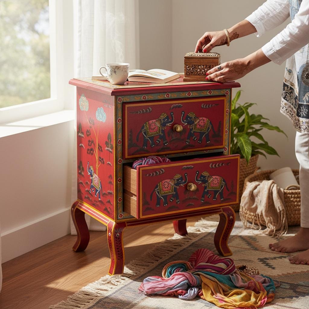 Wood Bedside, Storage Desk Drawer Cabinet Decor Furniture | Indian Elephant Nightstand dressers, Cupboard Side Chest Decor Furniture Storage