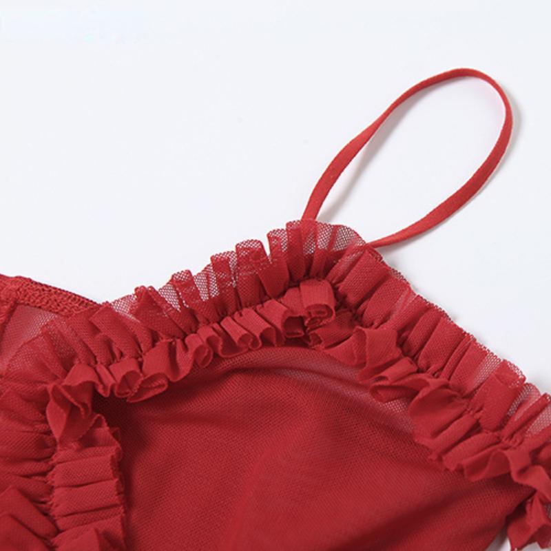 Weird Mesh Ruffles Women New Prom Dress Hollow See Through Irregular Side Split Outfit Folds Skinny Sexy Elastic Pretty Mini Midnight Clothing