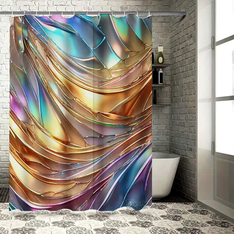 

3D Rainbow Shower Curtain With Shiny Colorful Stripes Bathroom Decor Home Accessories Modern Printing Waterproof Fabric For Bath W60H190(CM)-1 Pcs