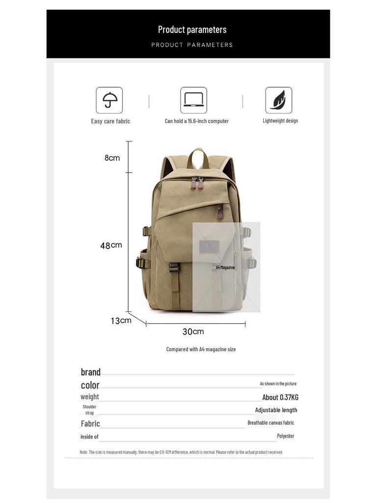 Large Vintage Canvas Backpack for Students - Unisex, Junior to High School