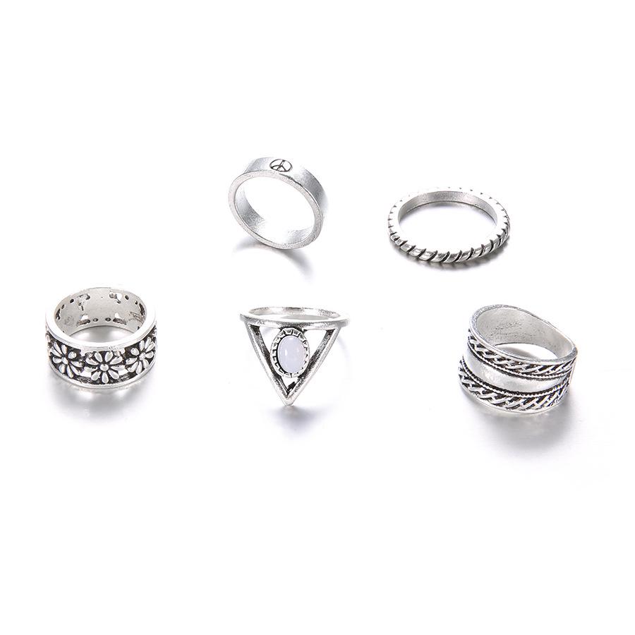 Vintage Hollow Engraved Gemstone Combination 5-Piece Joint Ring For Women