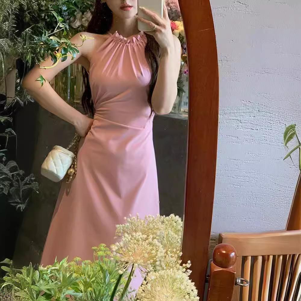 Neck Waist Suspender Dress Women's Summer New High-end Temperament Waist Thin Girl First Love Long Skirt