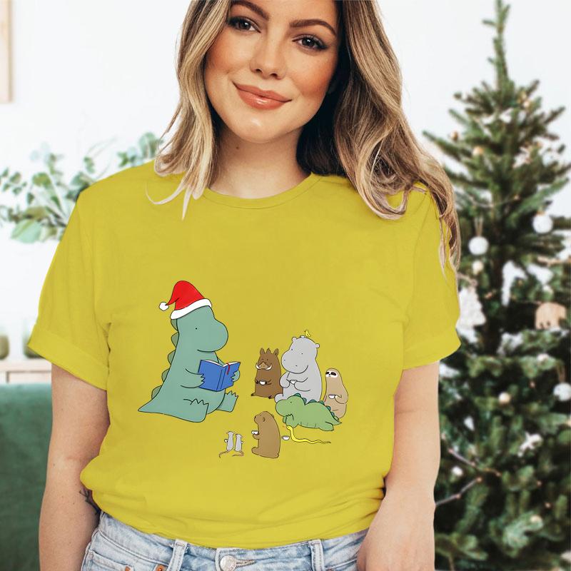 

Christmas Cartoon Dinosaur Girls Clothing Crew Neck Funny Festive Premium Tshirt Cute Dinosaur Merry Christmas Gift Tshirts 4XL