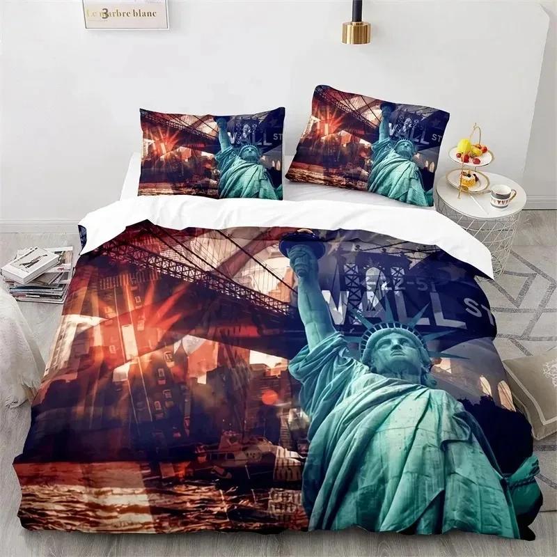 Statue of Liberty Duvet Cover King Size Microfiber World Famous Building Bedding Set New York Landmark Cityscape Comforter Cover