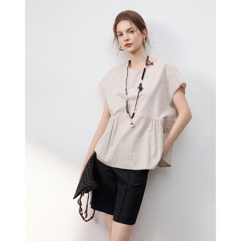 Demana Linen Blend Cap Sleeve Blouse