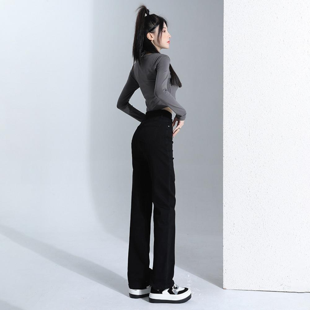 Lazy straight jeans women's 2025 autumn and winter new high-waisted and thin explosive small mopping jeans