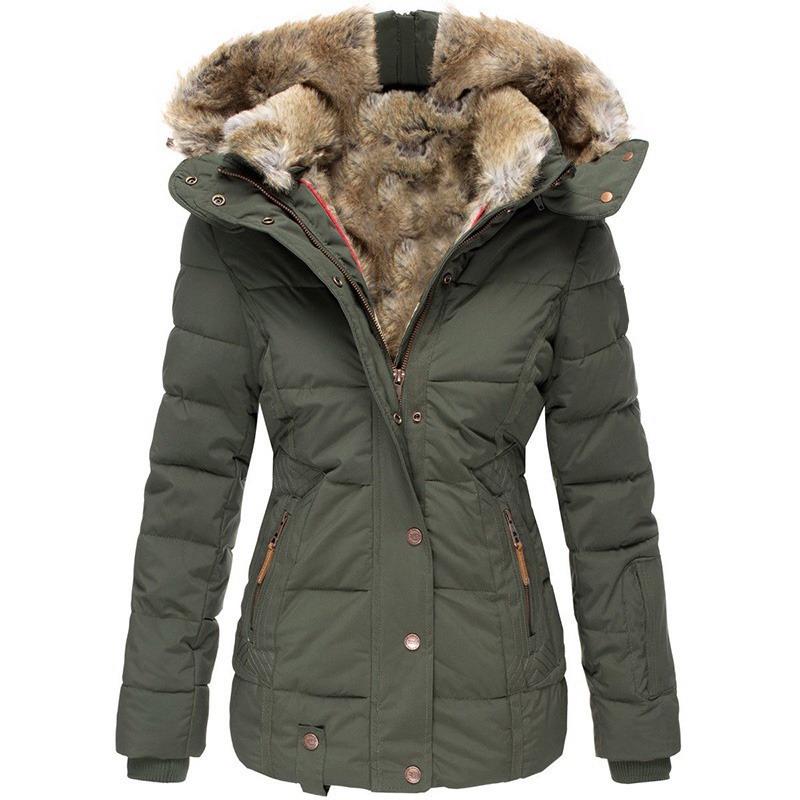 Winter Women Fashion Hooded Coat Faux Fur Warm Cotton Coats Casual Outerwear Fur Collar Jackets