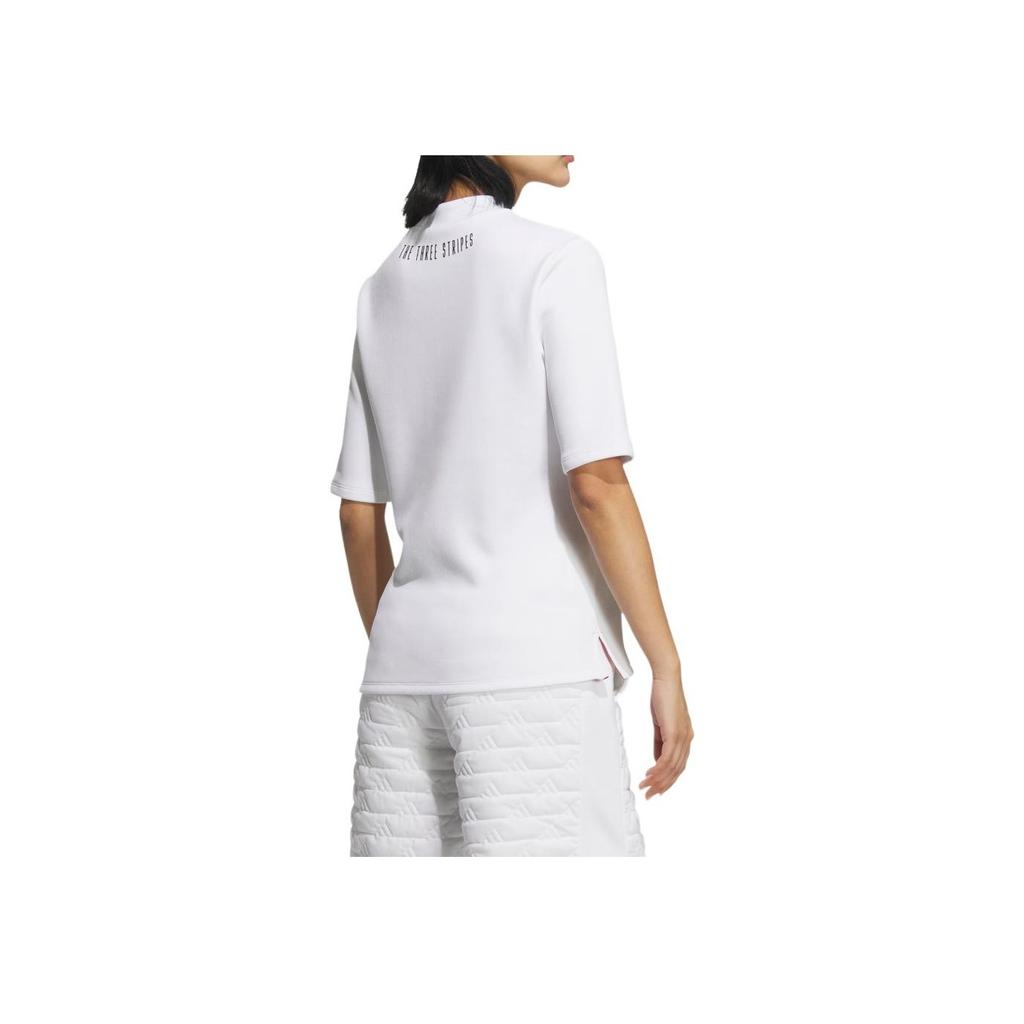 Adidas Mock Neck Half Sleeve Golf Polo Shirt Women Tops White IS4786