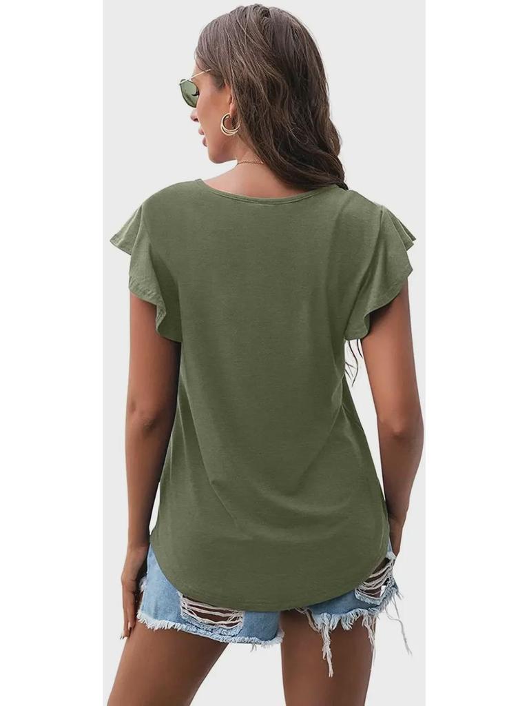 2024 Damen Lotusblatt Kurzarm Rundhals Top