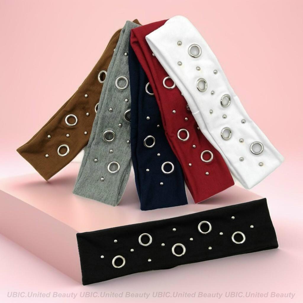 Elastische Punk Metal Oogjes Hoofdband, Unisex Brede Stretch Klinknagel Haarband, Retro Straat Sport Zweet Hoofdband
