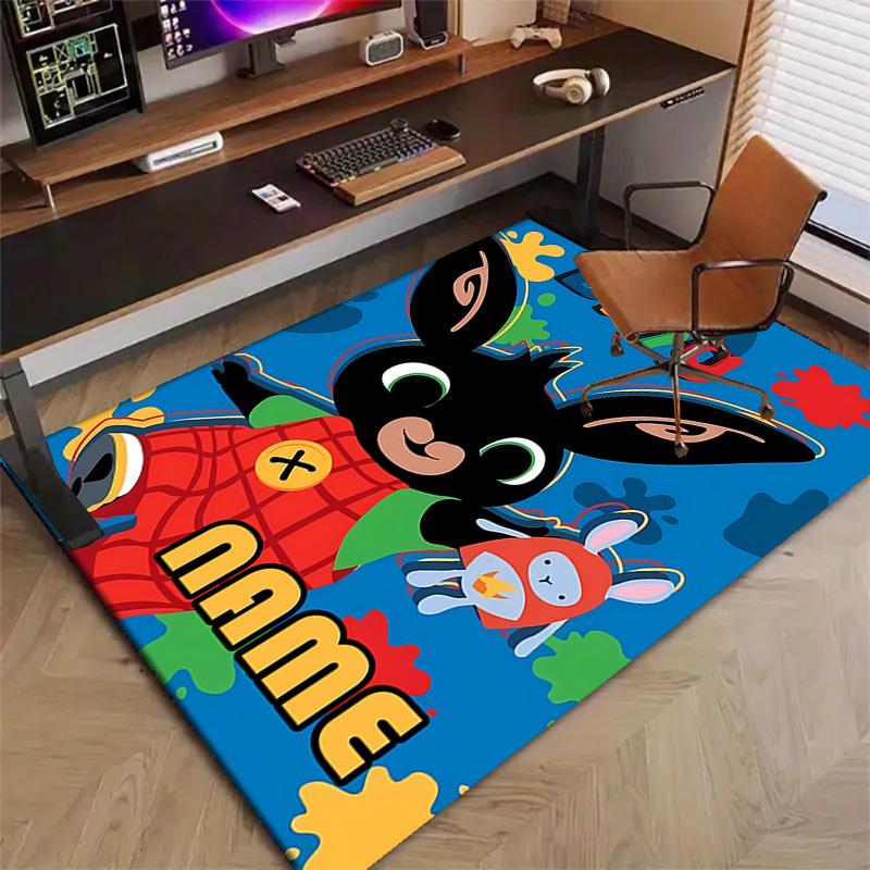 Custom Bing Bunny Mat Personalized Name, Polyester Washable Indoor Entryway Rug, Gift for Christmas, Easter, Thanksgiving Day