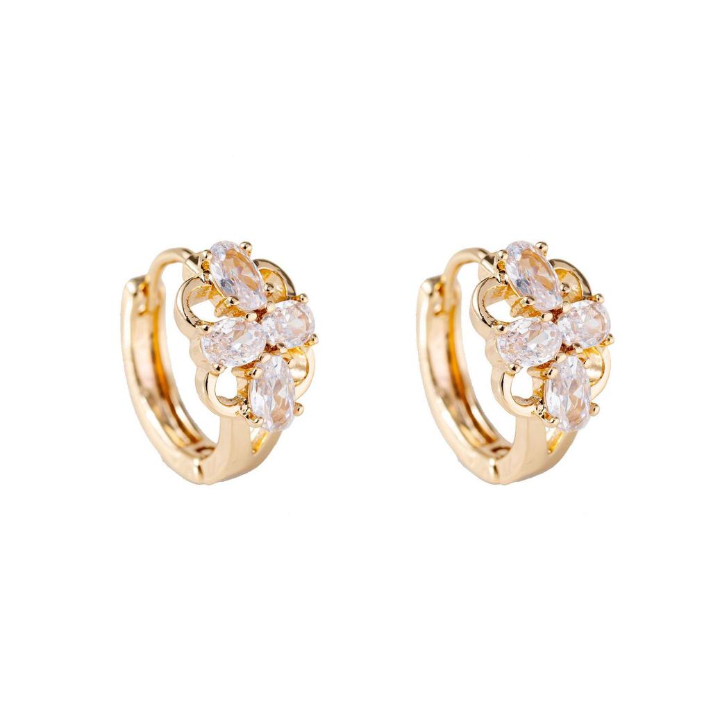 Korean Style Zircon-Studded Four-Petal Flower Geometric Earrings for Women