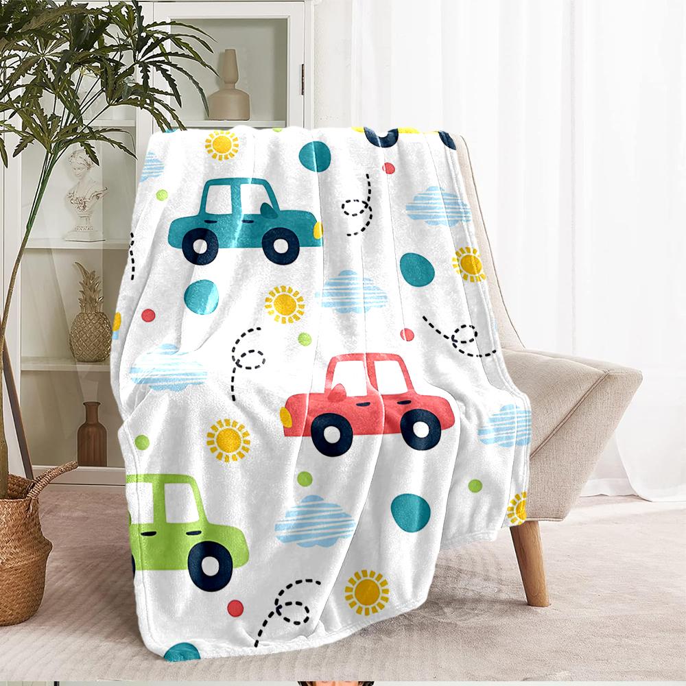 Cute Cars Theme Printed Blanket - Perfect for Couch, Bed, Travel & Outdoor Use | Machine Washable, Cozy & Durable.