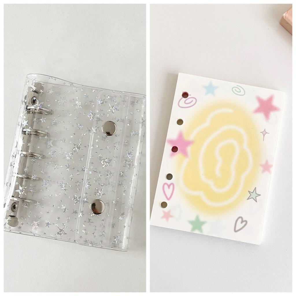 Transparent and Shiny M5 Star Loose-leaf Notebook for Students  Laser-etched and Colorful  Girls' Double Snap Closure Diary.
