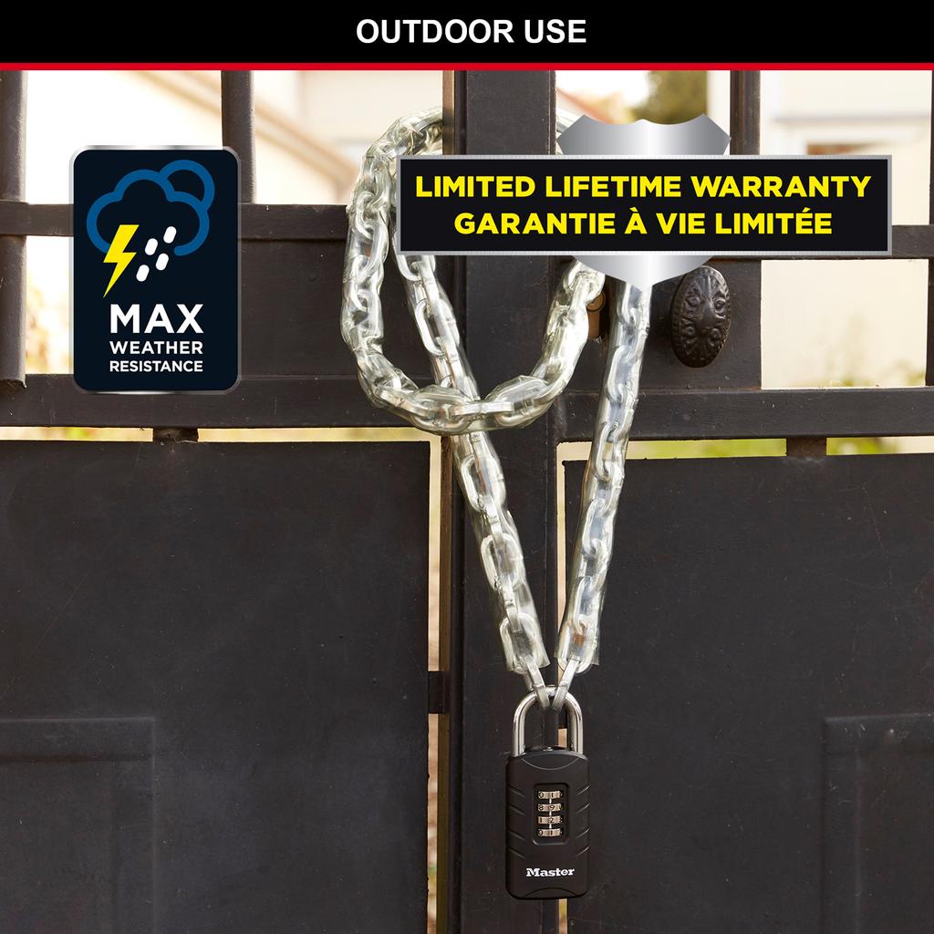 Master Lock Outdoor combination padlock with override key, 48x120x20 mm