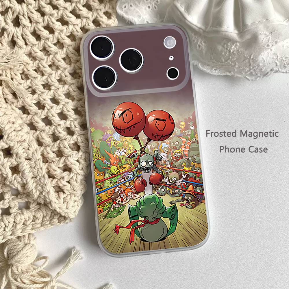 P-Plants vs Zombies Game Phone Case For iPhone 14,16,12,17,13,15,11 Max,Pro,Mini,Plus,Air,E Magnetic Frosted Transparent