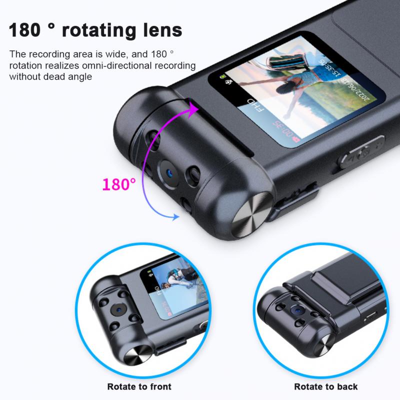 1080P HD Infrarot Nachtsicht Mini Kamera mit LED Bildschirm Kleiner Camcorder 180° Angel Bodycam Polizei Cam Fahrradkamera