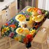 1pc New Oil Painting Style Chick Tablecloth, Durable Polyester Tablecloth, Chicks with Colorful Flowers, Vibrant Colors, Home Decor, for Home, Kitchen