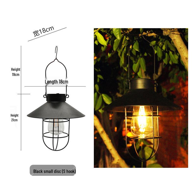 Retro Wrought Iron Solar Courtyard Lantern: Outdoor Tungsten Filament for Garden, Balcony, Camping & Decorative Night Lighting.