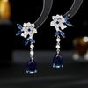 Camellia Flower With Leaves Long Tassel Water Drop Earrings Light Luxury Set With Zircon For Daily Wear Accessories