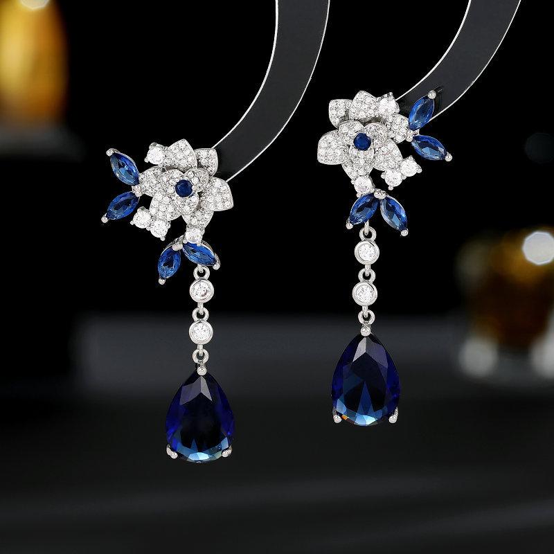 Camellia Flower With Leaves Long Tassel Water Drop Earrings Light Luxury Set With Zircon For Daily Wear Accessories