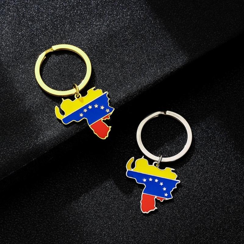 Venezuela Map Flag Charm Keychain Stainless steel Pendant Keyring Jewelry