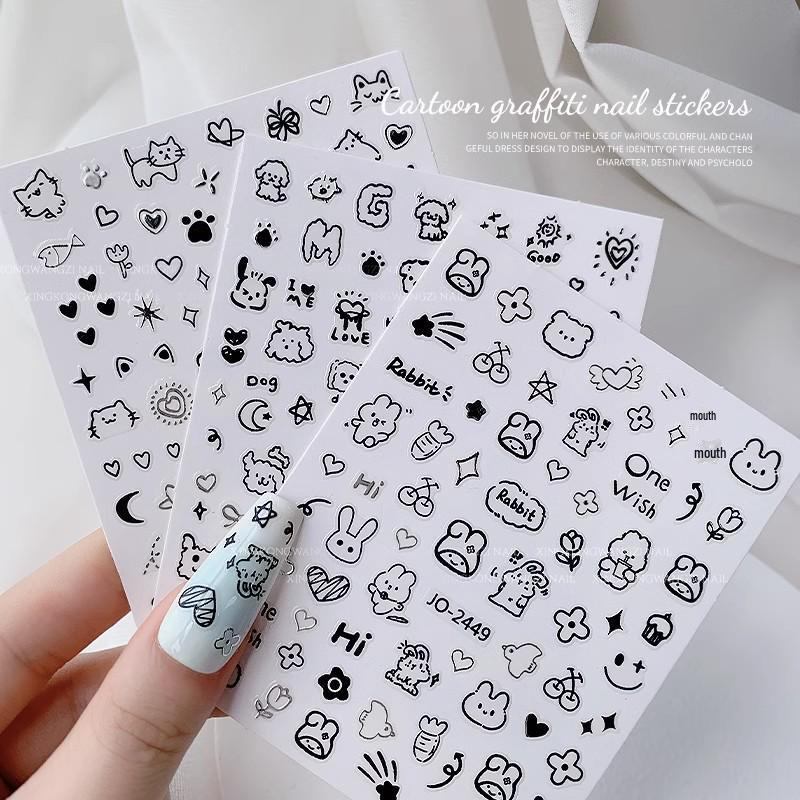 Cute Cartoon Cat & Puppy Nail Art Stickers - Childlike Graffiti Decals for Kids