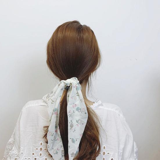 Women Hair Tie Floral Print Long Ribbon Chiffon Fabric Hair Rope Bun Half-Tied Hairstyles Ponytail Holder Hair Accessory