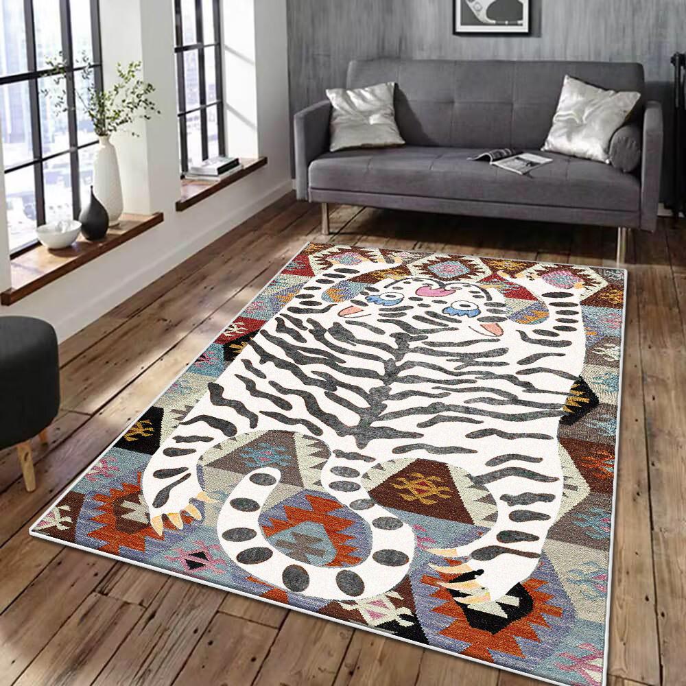 Statement Tribal Boho Area Rug Ethnic Animal Print Orange Gold Design for Living Room Hallway Decor Carpet Runner