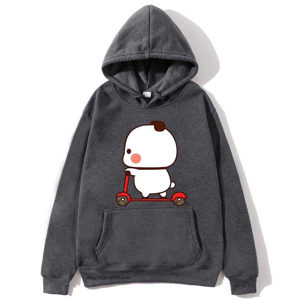 Cute Couple Hoodie Cute Bubu and Dudu Are Playing Scooter Together Sweatshirts Hooded Men's Clothes Women Panda Bear Top