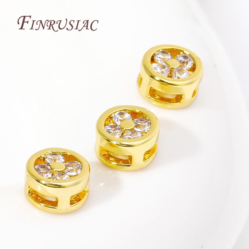 18K Real Gold Plated Inlaid Zircon Bracelet Separators For Beads Round Spacer Beads High Quality DIY Jewelry Accessories
