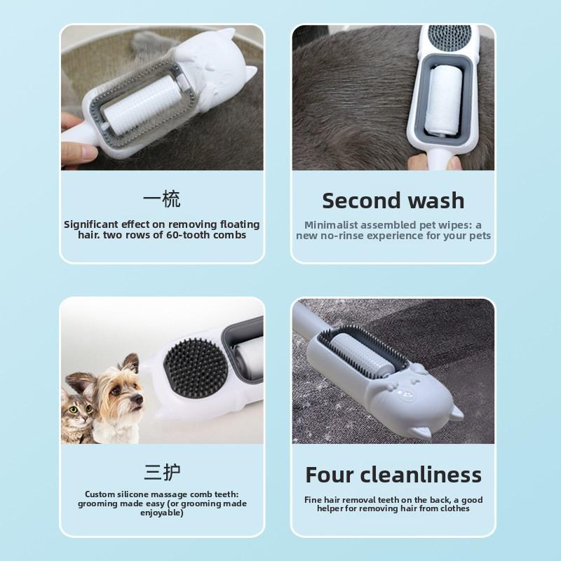 Pet Supplies - Cat and Dog Cleaning and Hair Removal Device, Cat Roller-style Washable Wet Wipes Comb