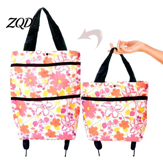 Commuter Shopping Cart for Students Foldable Bag with Wheels, Heavy-Duty Waterproof Oxford Cloth Grocery Cart, Compact Stroller City Living