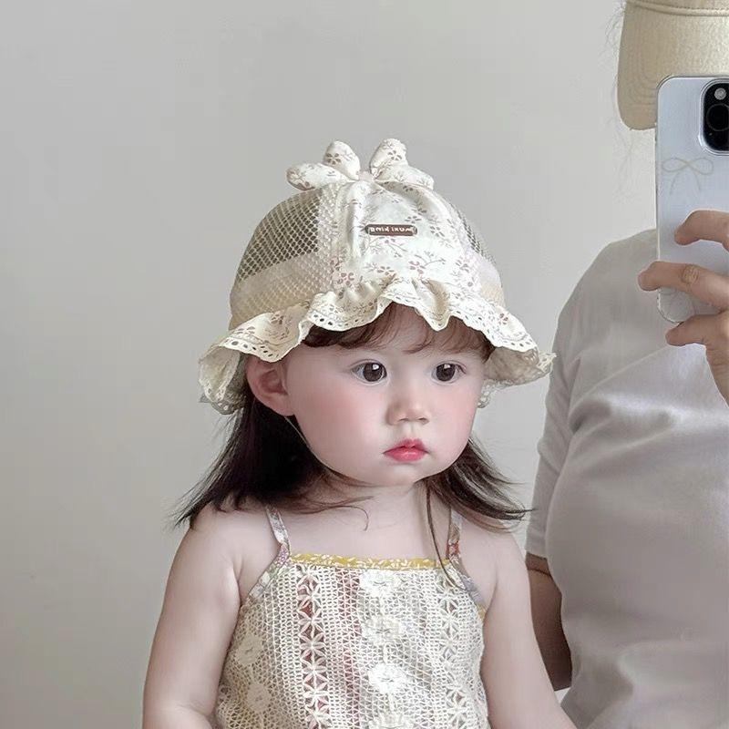 Baby Spring Summer Breathable Mesh Floral Bucket Hat Wide Brim Sun Protection Cap for Infants and Toddlers UV Shield